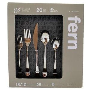Gourmet Settings 20 Pc. Fern Flatware Set Dishwasher Safe Stainless Steel ~ New